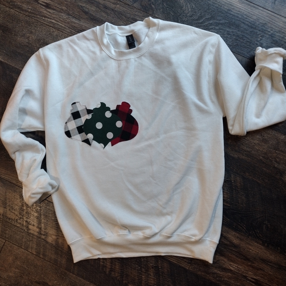 Handmade Christmas ornament applique crewneck sweatshirt
